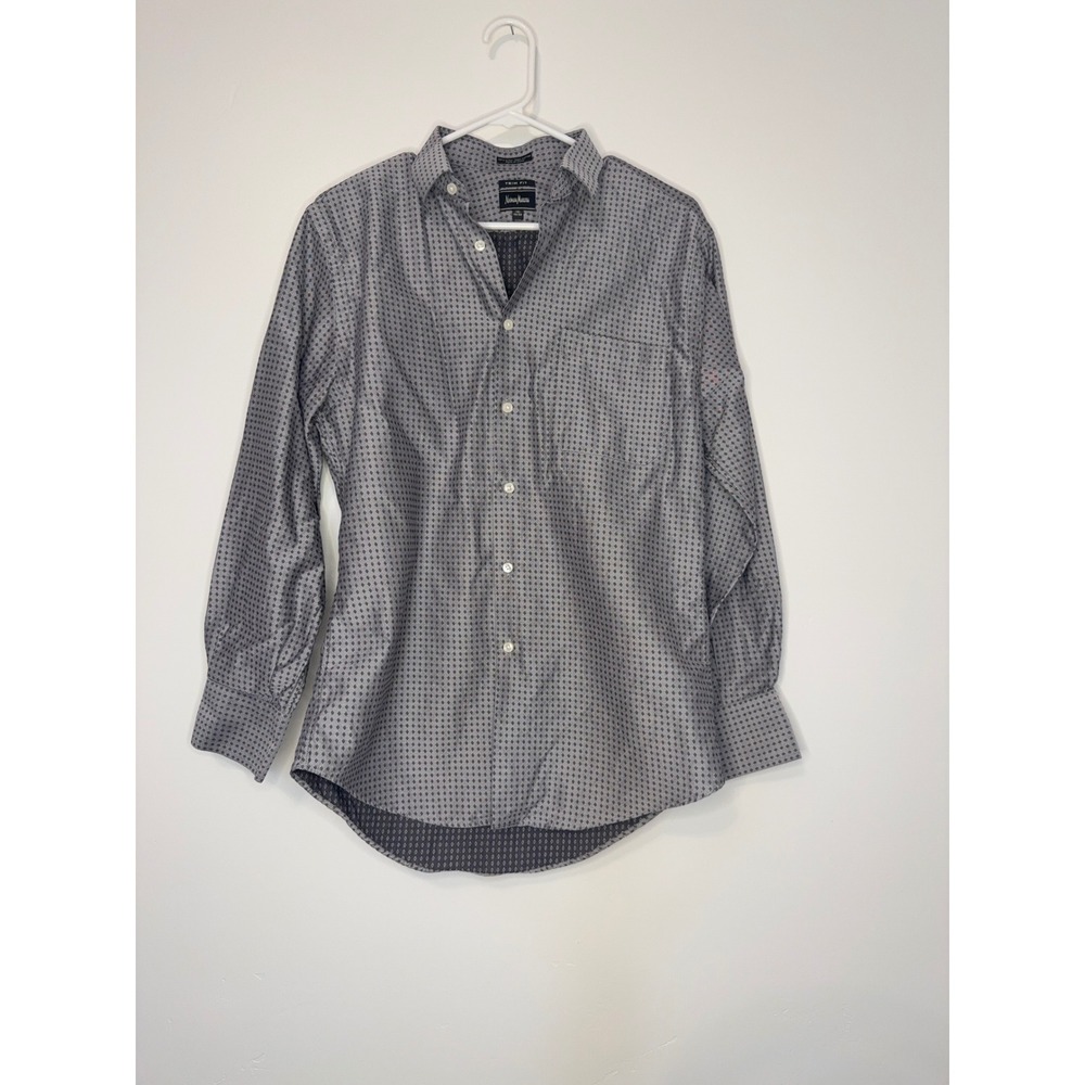 Neiman Marcus Trim Fit Dress Shirt Grey Geometric Diamond 15.5 32/33